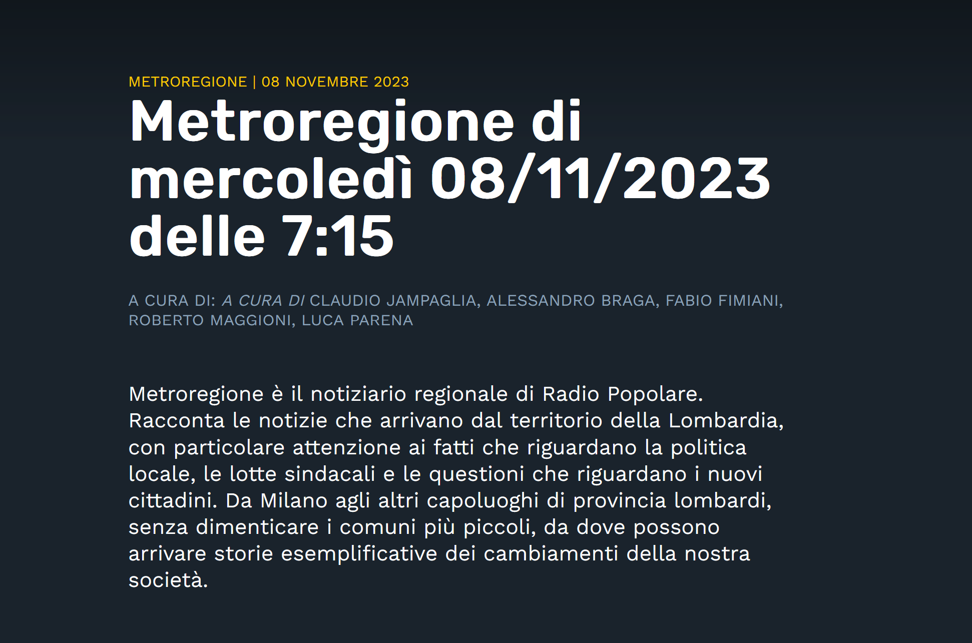 OCA su Radio Popolare, Metroregione del 08/11/23