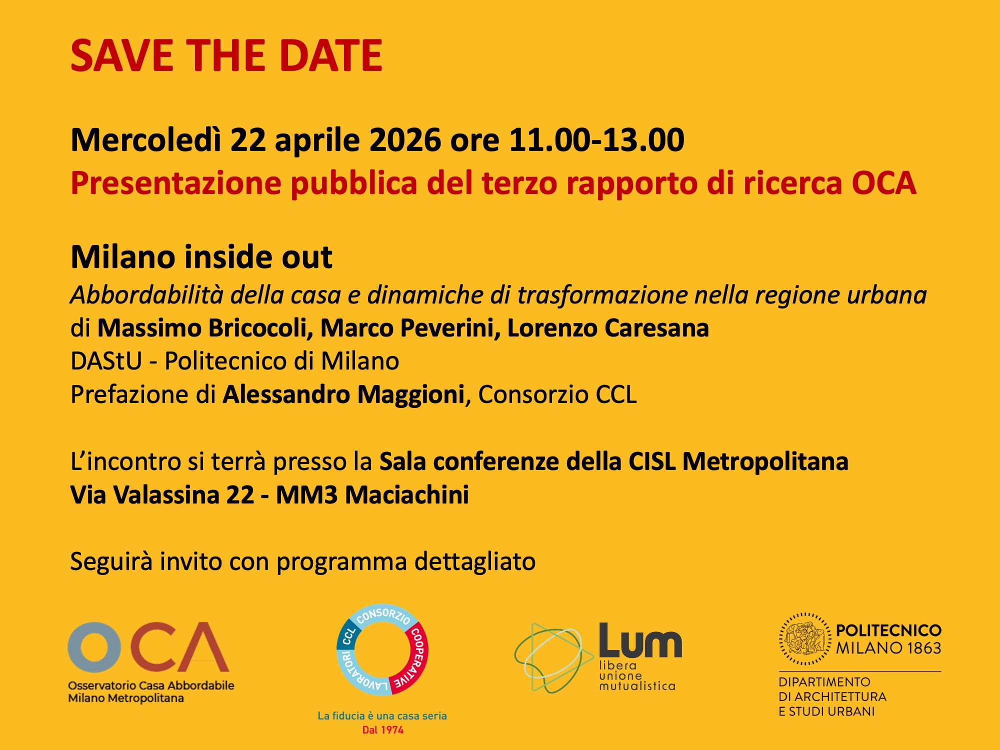 SAVE THE DATE – Presentazione del terzo report di ricerca OCA – 22 aprile 2026